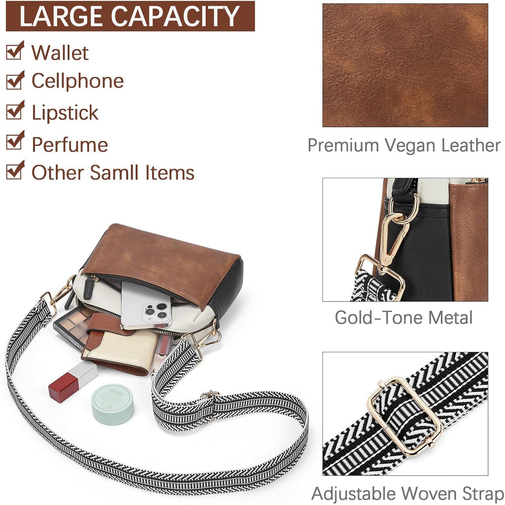 Bostanten Crossbody Purse For Women Triple Zip Cell Phone Leather Handbag With Colored Shoulder Strap