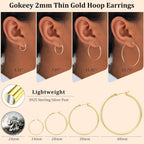 Gokeey Gold Hoop Earrings Set for Women,14k Gold Plated Gold Hoops with Sterling Silver Post Hypoallergenic Thin Hoop Gold Earrings for Girls Trendy Jewelry Gifts