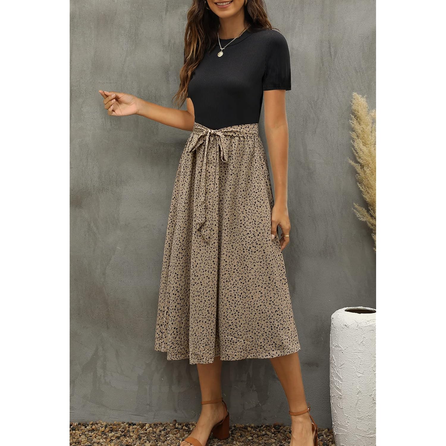 Zattcas Women 2026 Summer Dress Short Sleeve Ribbed Teacher Church Modest Business Casual Work Outfits Midi Dress