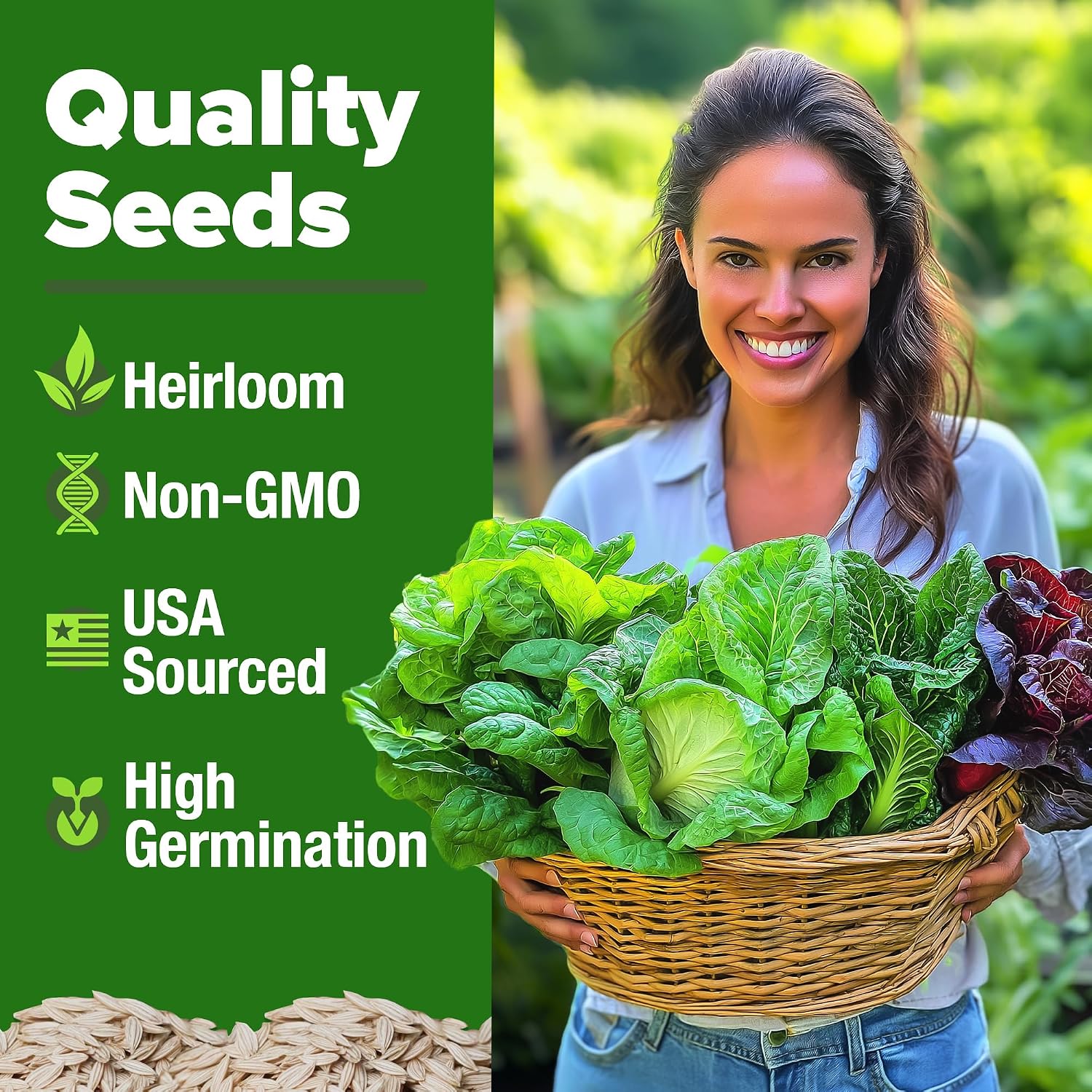 Home Grown Lettuce Seeds 5 Variety Mix 3950+ Bulk Pack Heirloom Non-Gmo, High Germination, Romaine, Bibb, Buttercrunch, Iceberg, Black Seeded Simpson, Indoor Outdoor Hydroponic Garden (Lactuca Sativa)