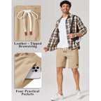 Coofandy Mens Cotton Chino Shorts 9 Inch Casual Shorts Elastic Waist Drawstring Summer Beach Shorts With Pockets