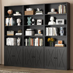 Shintenchi Bookshelf, Industrial Bookshelves And Bookcases With Doors Floor Standing 6 Shelf Display Storage Shelves 70.9 Inches Tall Bookcase For Home Office, Living Room (Black)
