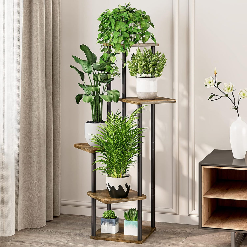Plant Stand 5 Tier Indoor Metal Flower Shelf For Multiple Plants Corner Tall Flower Holders For Patio Garden Living Room Balcony Bedroom, Black (5 Tier-Black)