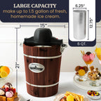 Elite Gourmet Eim949 Old Fashioned 6 Quart Vintage Walnut Wood Bucket, Electric Ice Cream Maker Machine Appalachian, Uses Ice And Rock Salt