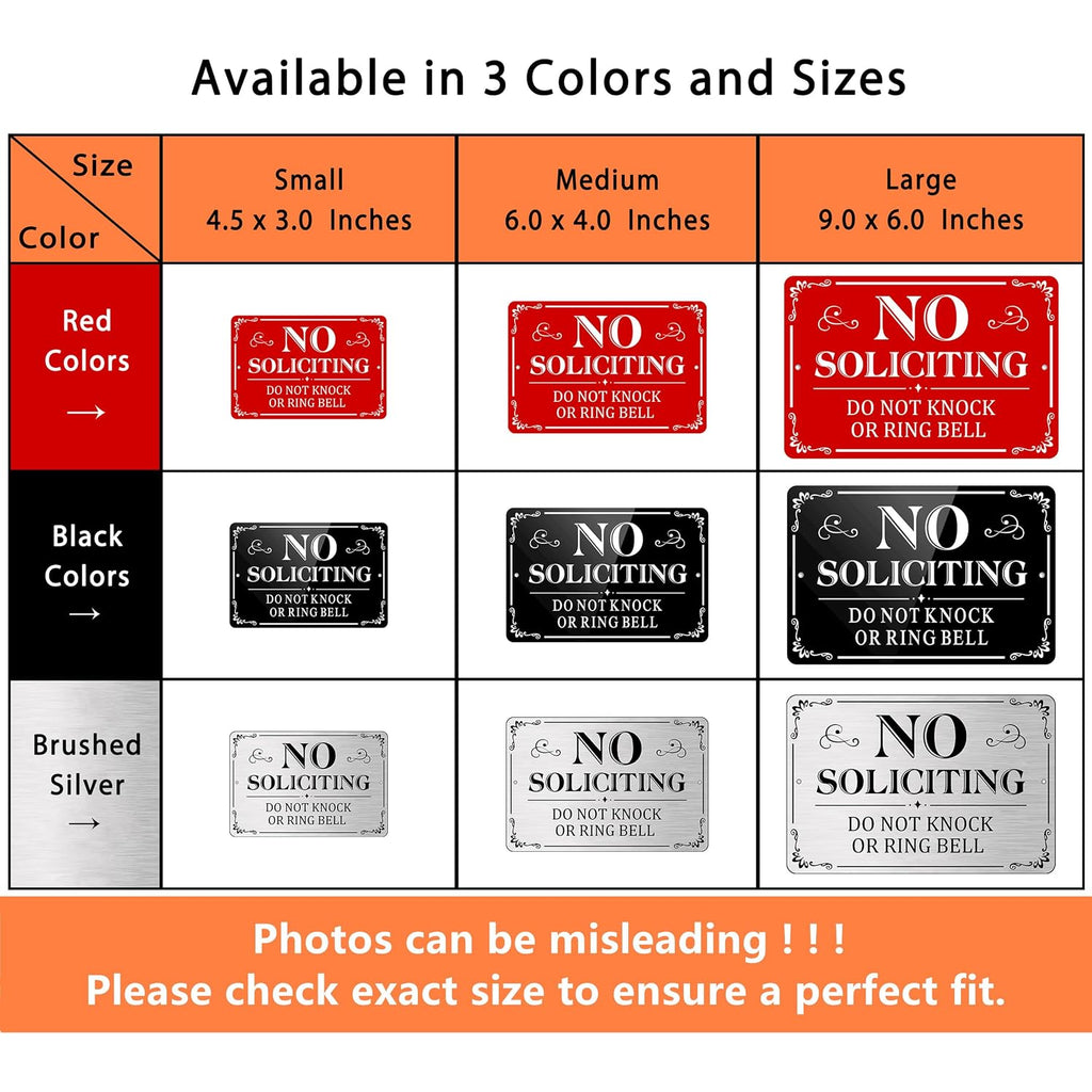 No Soliciting Sign For Front Door, (2 Pack) Self-Adhesive No Soliciting Sign For House, 9 X 6 Inches Aluminum Metal Signs For Yard (Black/White, Large 9 X 6 Inches)