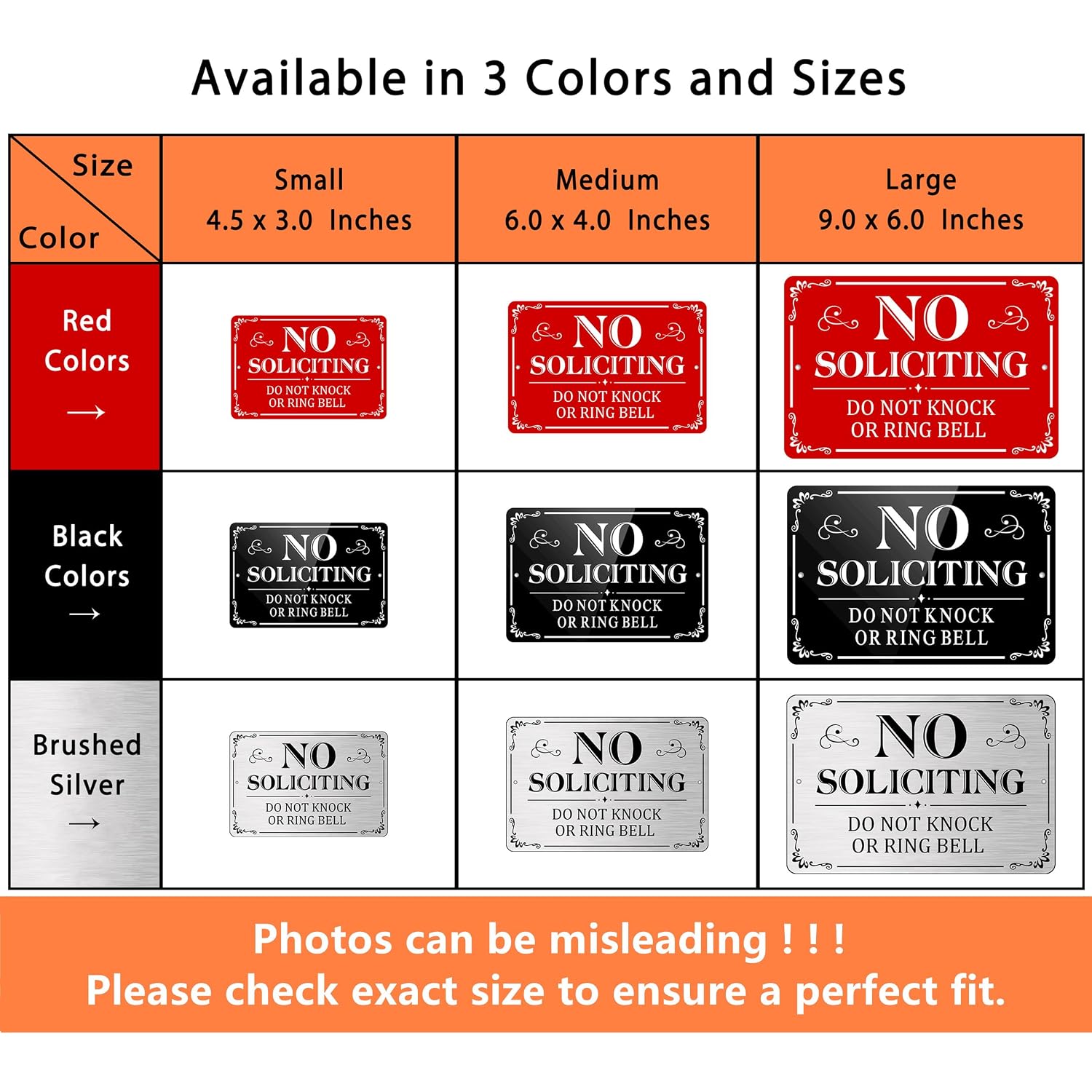 No Soliciting Sign For Front Door, (2 Pack) Self-Adhesive No Soliciting Sign For House, 9 X 6 Inches Aluminum Metal Signs For Yard (Black/White, Large 9 X 6 Inches)