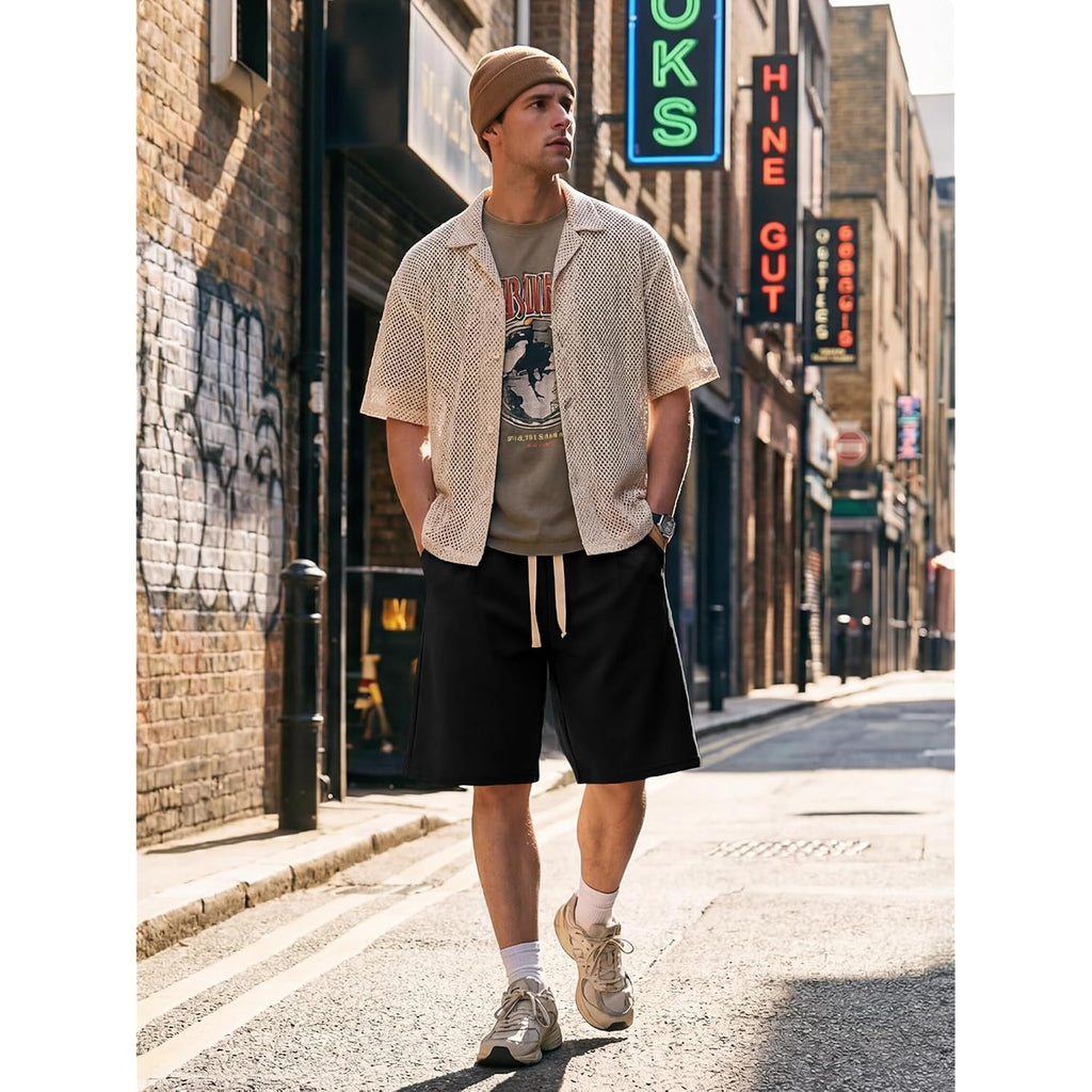 Jmierr Men'S Baggy Shorts Casual Drawstring Knee Length Baggy Sweat Shorts Loose-Fit Y2K Raw Hem Workout Shorts