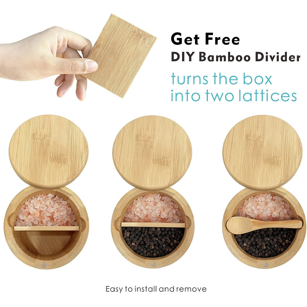 Salt Cellar Bamboo Salt Container With Lid & Spoon For Countertop