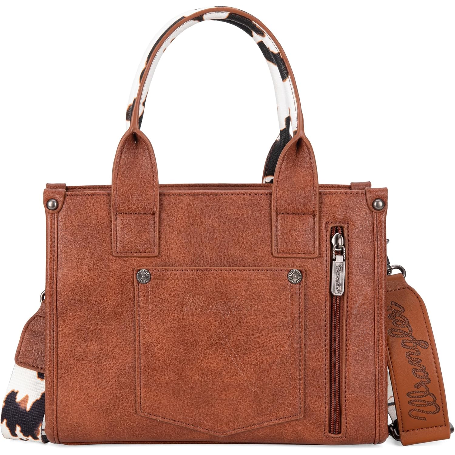 Wrangler Cow Print Tote Bag for Women Western Purse Boho Top Handle Satchel Handbag with Signature Strap