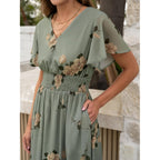 Anrabess Womens Summer Floral Maxi Dress Casual V Neck Short Sleeve Chiffon Boho Flowy Beach 2026 Wedding Guest Long Dresses