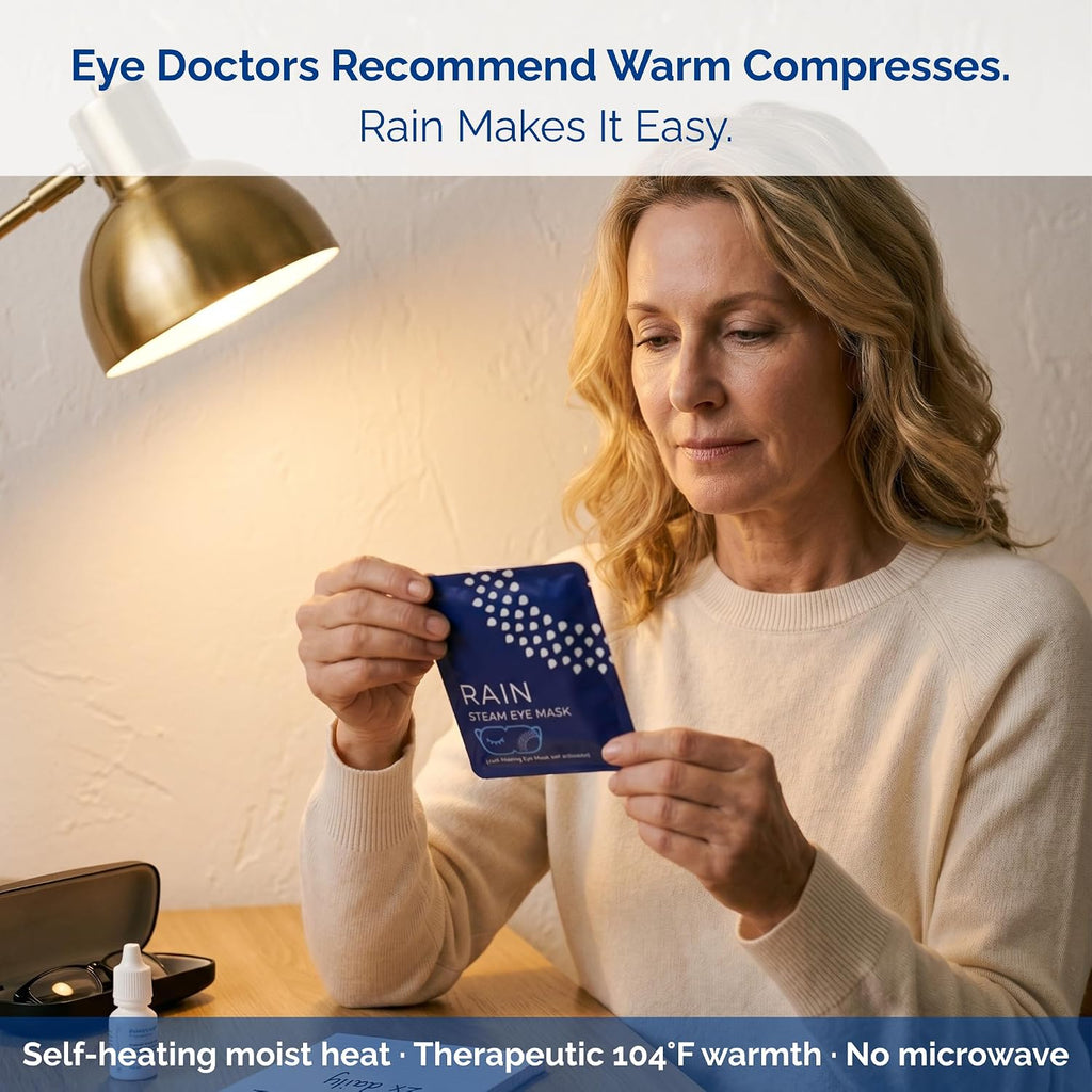 Rain - Heated Eye Mask For Dry Eyes, Self Heating Steam Eye Masks Disposable, Warm Compress For Eyes, Stye Treatment, Moist Heat, Unscented, No Microwave, Travel Ready (20 Masks)