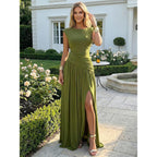Athena Women'S Convertible Cowl Neck Sleeveless Slit Maxi Dress | Front Or Back Styling, Waist Shaping, Soft Stretch Fabric, And Easy Movement For Bridesmaids, Weddings And Parties.