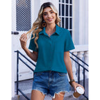 Women Blouses Short Sleeve Button Down Shirts Business Casual Dressy Work Tops Summer Spring Clothes
