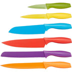 Amazon Basics Color-Coded Dishwasher Safe Kitchen Knife Set, 12-Piece with Ergonomic Handles, Non-stick Sharp Blades, 6 Knives with 6 Blade Guards, Multicolor, 13.88 x 4.13 x 1.38 inch