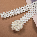 Barry.Wang Women’s Pearl Belt Elastic Waist Chain Belts Dress Jeans Bridal Bridesmaid Sexy Body White Wedding Beach Party