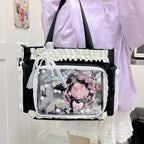 Ita Crossbody Tote Bag, Pin Display With Insert Large Messenger Bag, Cute Tote Bag With Zipper Ruffle, Japanese Aesthetic Y2K