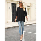3/4 Length Sleeve Cotton Linen Womens Tops V Neck Loose Fit Dressy Casual Blouse Flowy Shirts Womens Clothing