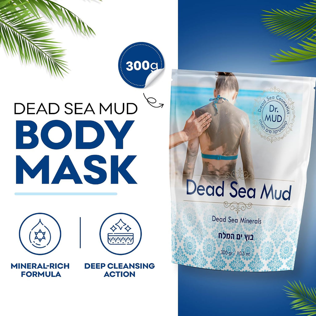 Dr. Mud'S Dead Sea Mud Body Mask From Israel, 10.5 Oz – Black Clay Body Treatment With Natural Dead Sea Minerals Deep Cleansing Skin & Beauty Mask – Skin Care Detox Product For Men & Women