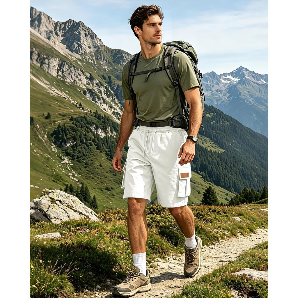 Mens Cargo Shorts Elastic Waist Drawstring Hiking Shorts For Men Stretch Casual Short With 5 Pockets
