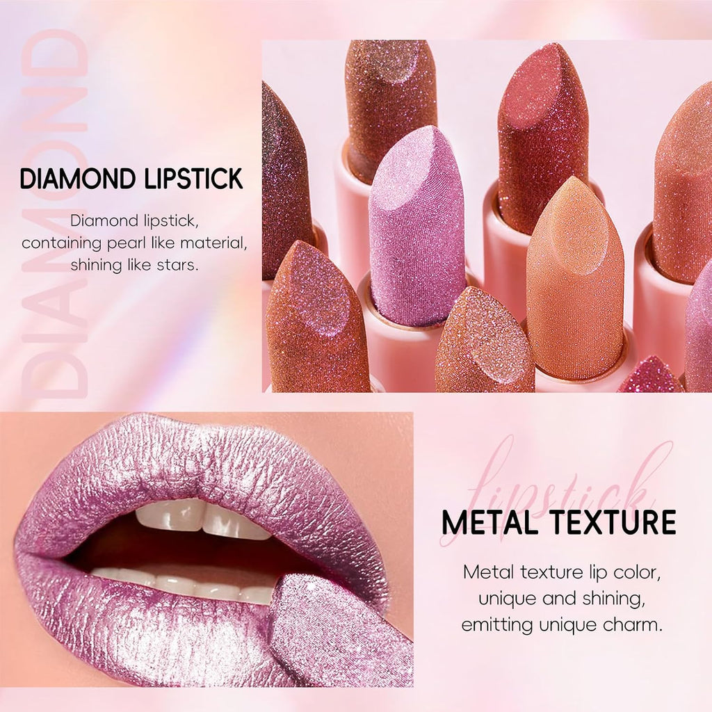 Hosaily Metallic Pink Frost Glitter Lipstick For Women, Long Lasting High Shine Diamond Creamy Nude Light Pink Lipstick Transfer Proof,Shimmer High Impact Full Coverage Non Stick Cup Lip Makeup#1