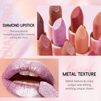 Hosaily Metallic Pink Frost Glitter Lipstick For Women, Long Lasting High Shine Diamond Creamy Nude Light Pink Lipstick Transfer Proof,Shimmer High Impact Full Coverage Non Stick Cup Lip Makeup#1
