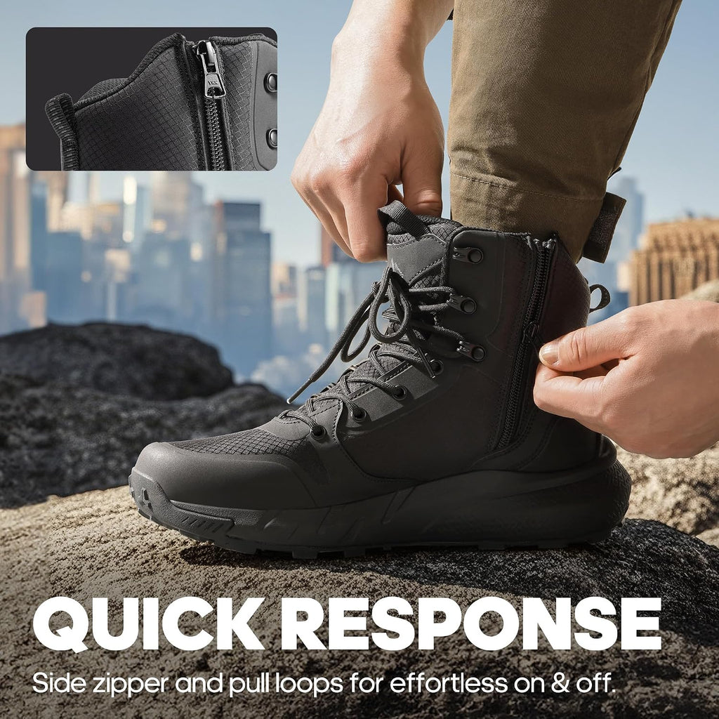 Nortiv 8 Men'S Military Tactical Boot Lightweight Comfortable Boots For Work All Day Side Zipper Motorcycle Combat Hiking Boots Metrostrike(8-9 Inches)