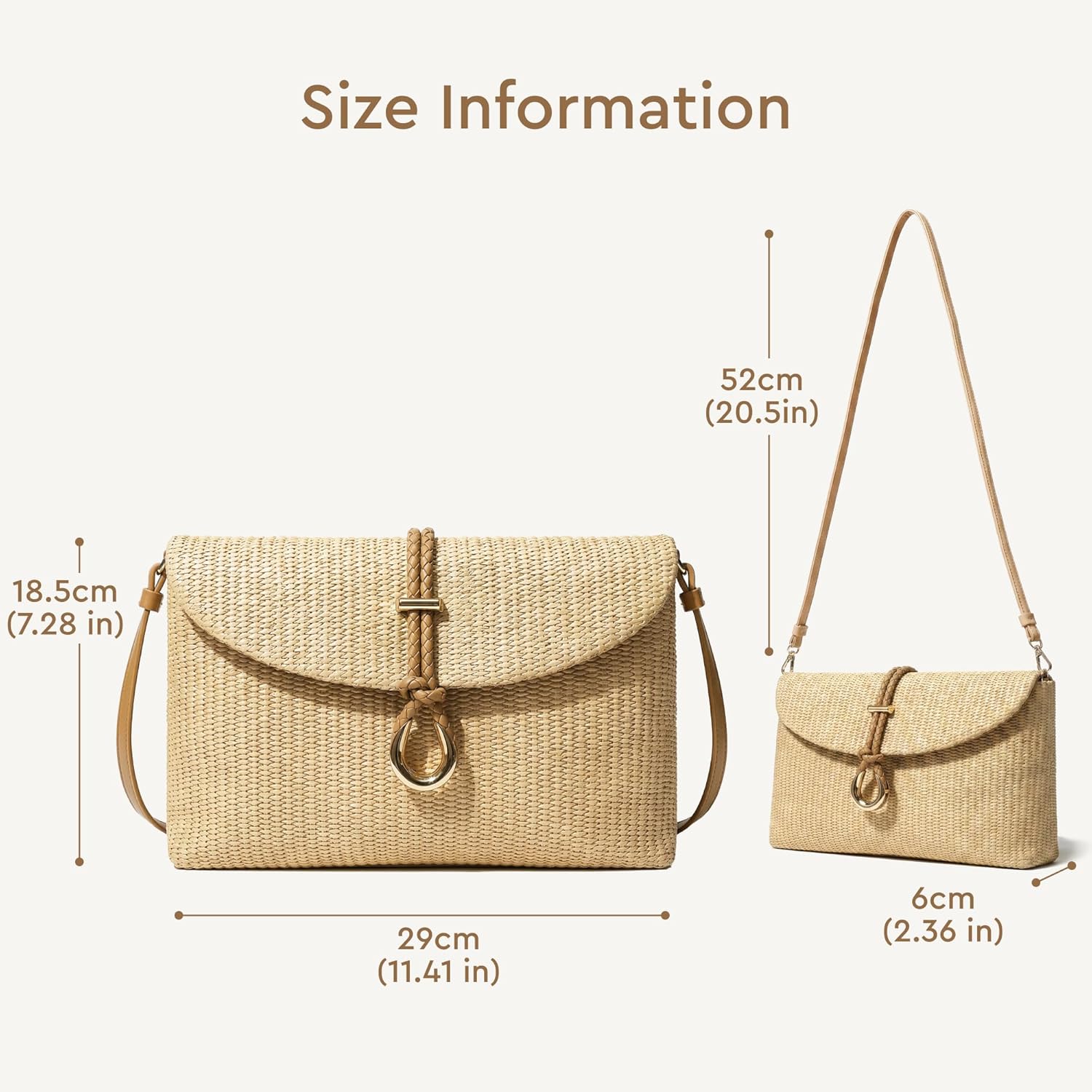 CHUNLI Woven Straw Clutch Bag for Women, Raffia Crossbody Handbag with Detachable Strap, Summer Beach Vacation Boho Purse