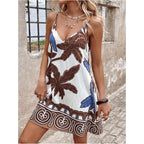 Soly Hux Women'S Summer Boho Printed Mini Dress V Neck Spaghetti Strap Flowy Vacation Cami Dresses Sundress