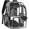 Clear Backpack For School - 18 Inch Extra Large Clear Bookbag Black | Heavy Duty Pvc, 3 Front Pockets, 2 Large Compartments, Fit 16" Laptop, 900D Oxford Base, Padded Straps And Back, Age 12+