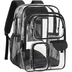 Clear Backpack For School - 18 Inch Extra Large Clear Bookbag Black | Heavy Duty Pvc, 3 Front Pockets, 2 Large Compartments, Fit 16" Laptop, 900D Oxford Base, Padded Straps And Back, Age 12+