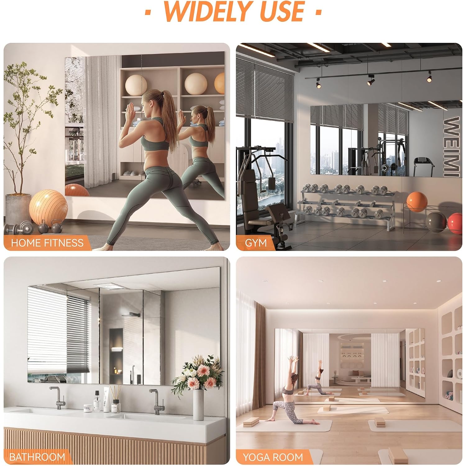 Hasipu Home Gym Workout Mirror 72" L X 36" W-1Pc Large Full Length Mounted Full Body Frameless Mirror For Workout, Yoga, Garage, Bedroom, Dance