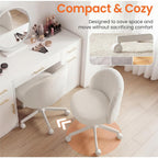 Neo Chair Office Vanity Chair With Wheels Comfy Desk Chair For Girls Cute Computer Small Armless Adjustable Height Swivel For Home Bedroom Task (White)