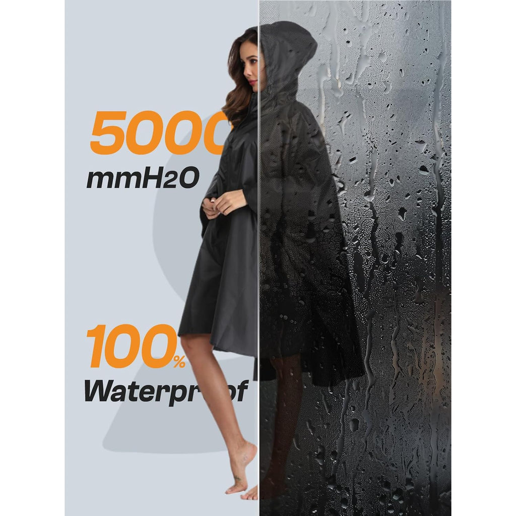 Saphirose Adult Rain Poncho Waterproof Hooded Zipper Raincoat With Pockets | Oeko-Tex Certified 100% Polyester, Lightweight Packable Storage Pouch, Heat-Sealed Seams, Quick-Dry For Outdoor Hiking