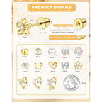 Hypoallergenic Surgical Stainless Steel Earrings for Girls Kids Jewelry - Screw Back Earrings for Sensitive Ears Cute Flower Heart Pearl bow Earrings for Women