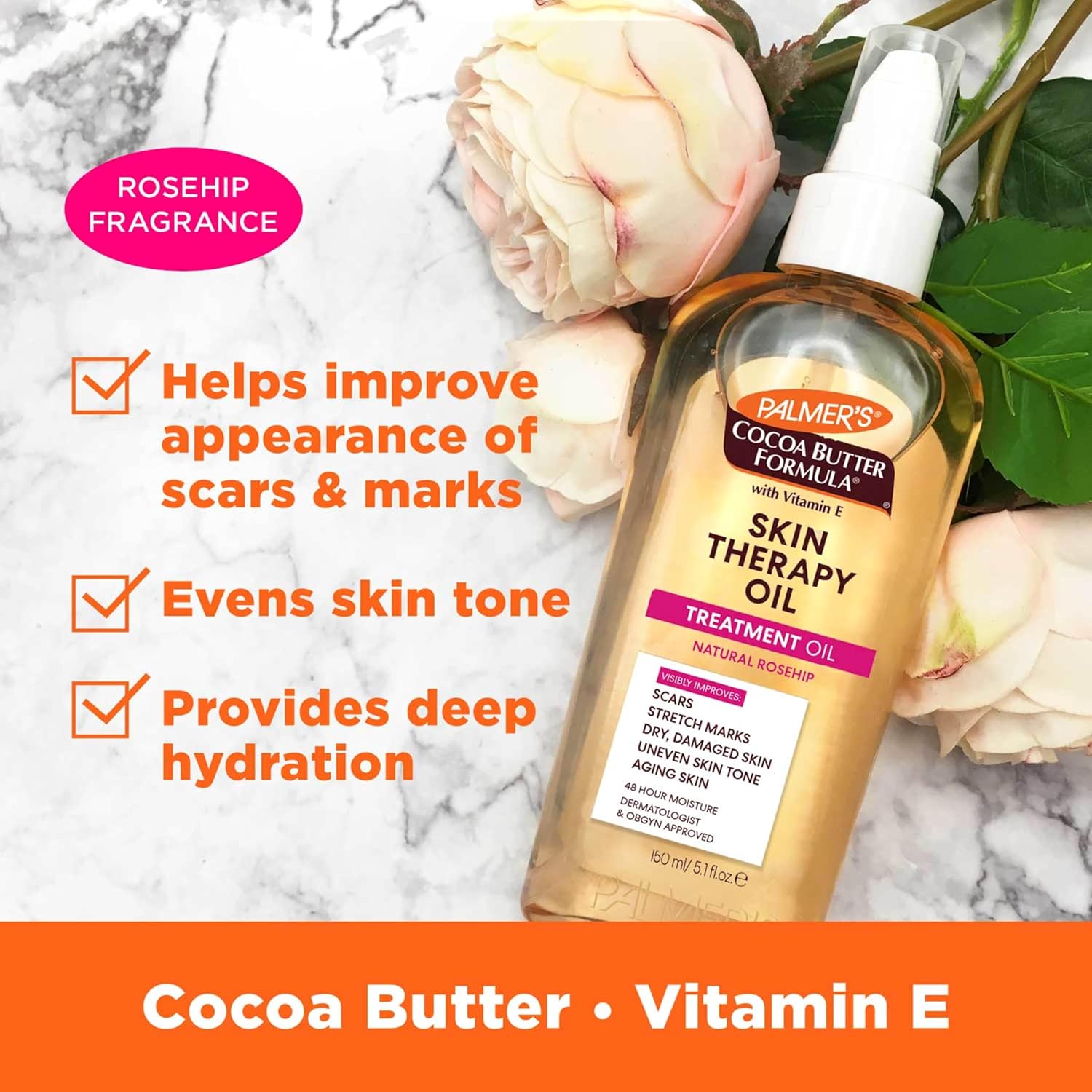 Palmer'S Cocoa Butter Formula Skin Therapy Moisturizing Body Oil With Vitamin E, Rosehip Fragrance, 5.1 Ounces