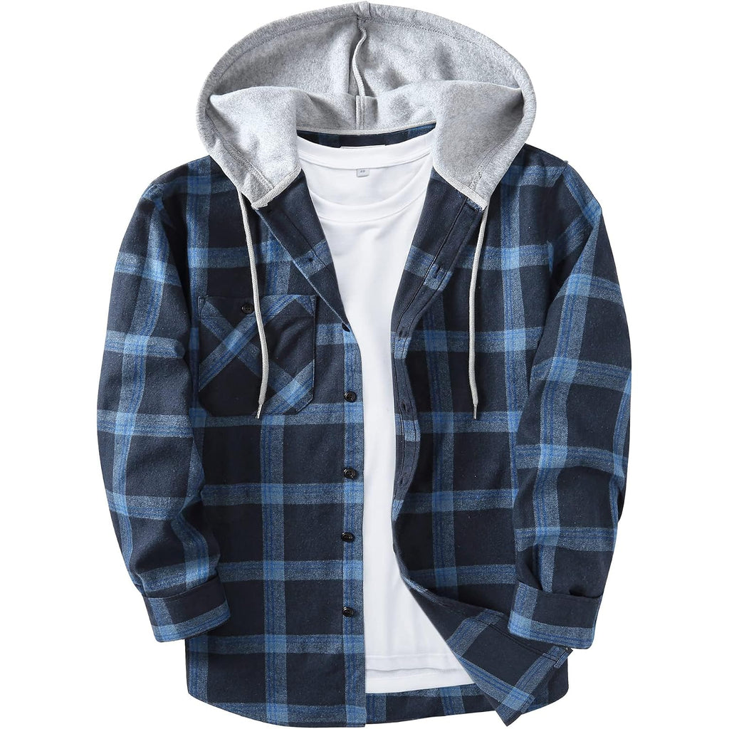 Zity Men'S Flannel Hoodie Shirts Casual Button Down Plaid Shirt Jackets For Men Long Sleeve Stylish Hooded With Pocket