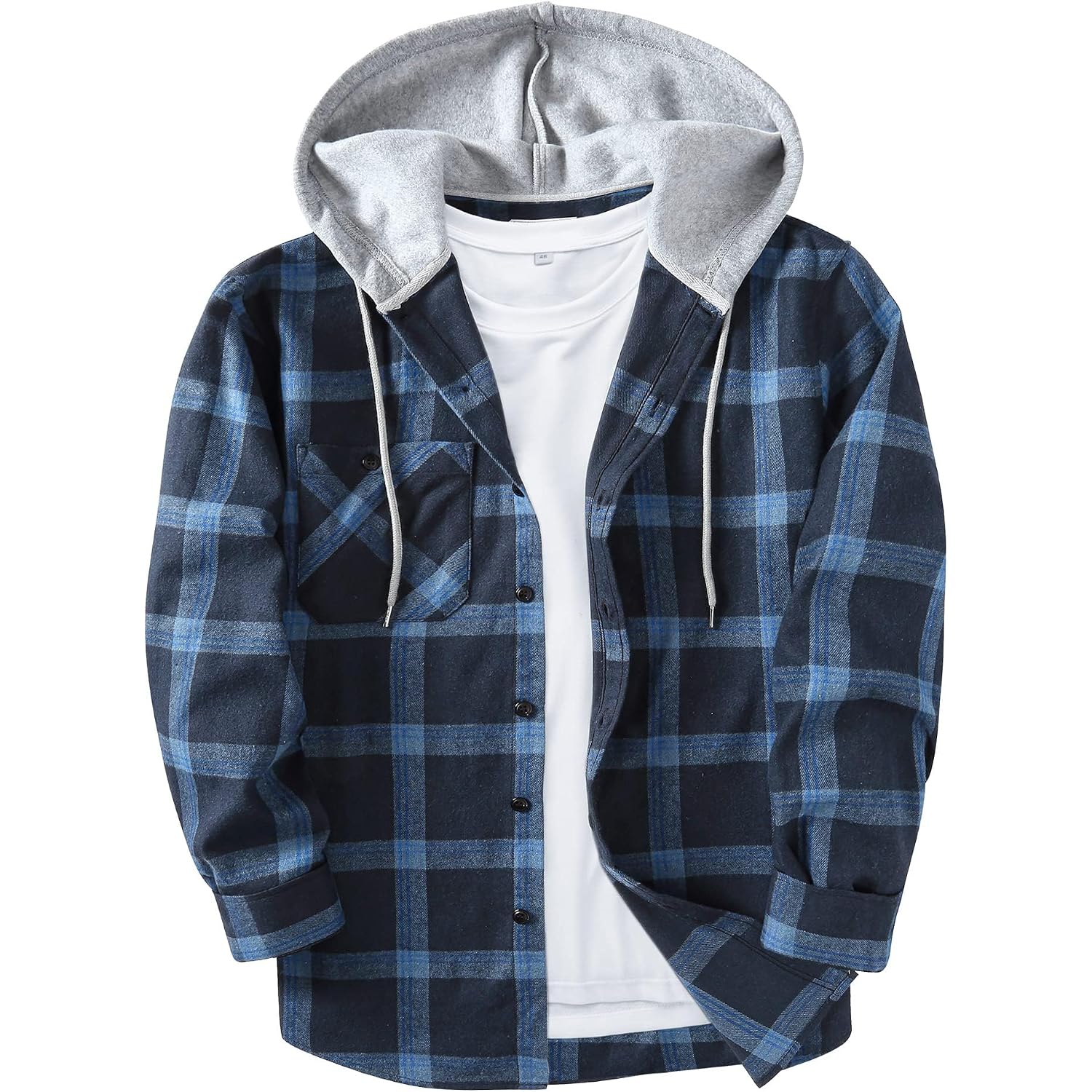 Zity Men'S Flannel Hoodie Shirts Casual Button Down Plaid Shirt Jackets For Men Long Sleeve Stylish Hooded With Pocket