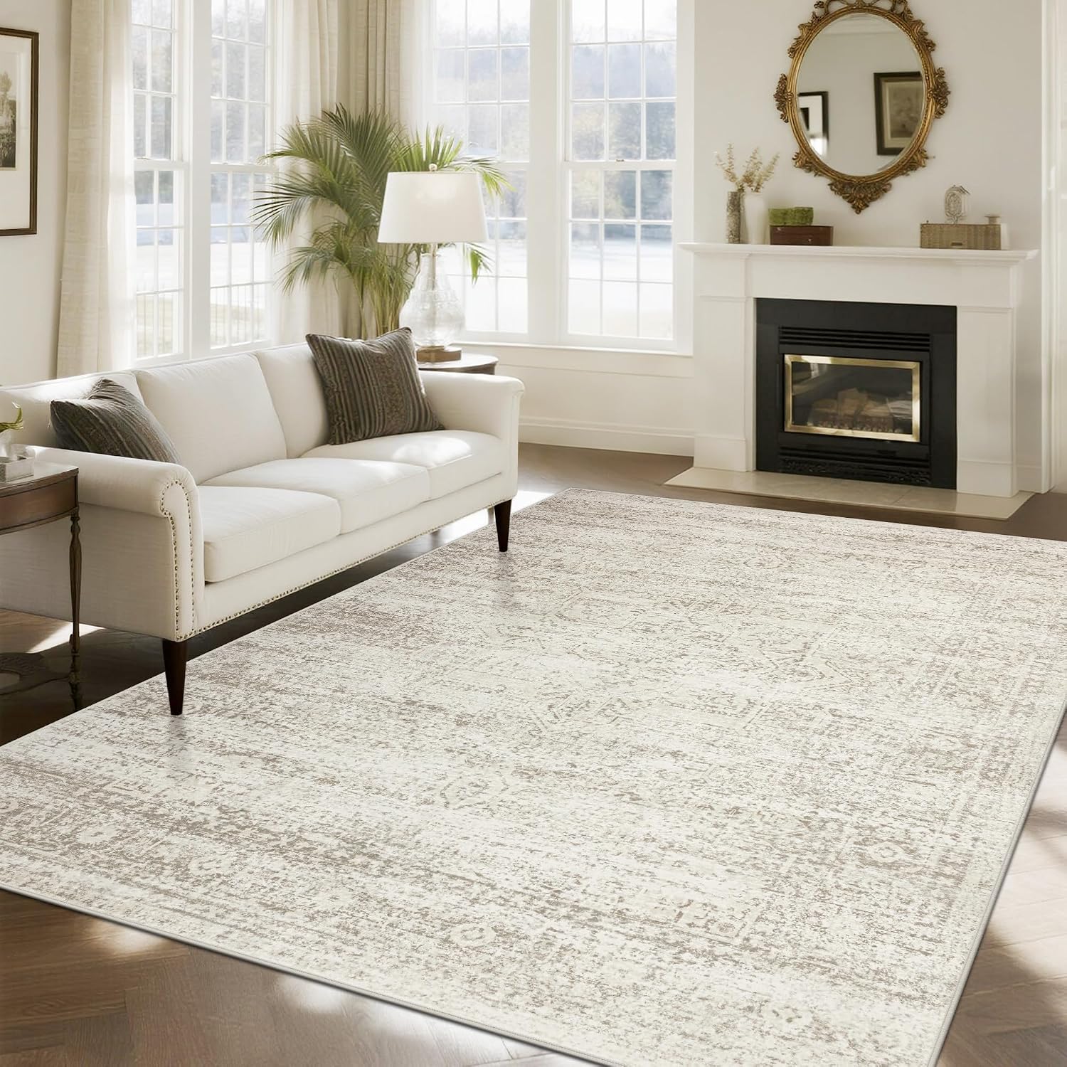Washable Rugs 8X10 Area Rugs For Living Room,Ultra Soft Faux Wool Retro Rugs For Bedroom,Dining Room,Non Slip&Non-Shedding Low Pile Vintage Print Rug Indoor Large Carpets For Home Office Decor