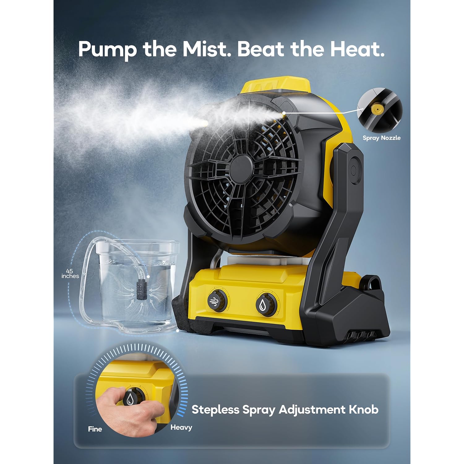 Deforce Portable Misting Fan, For Dewalt 20V Max Battery, Cordless Personal Fan For Outdoor Cooling, Variable Speed, Hook For Hanging, Jobsite, Camping, Usb Port, Outdoor&Indoor Use(Bare Tool Only)