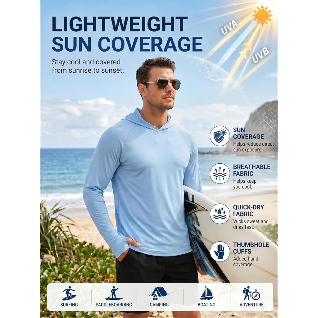3 Pack Men'S Fishing Shirts Long Sleeve Sun Hoodie Uv Protection Lightweight Rash Guard Swim Shirt