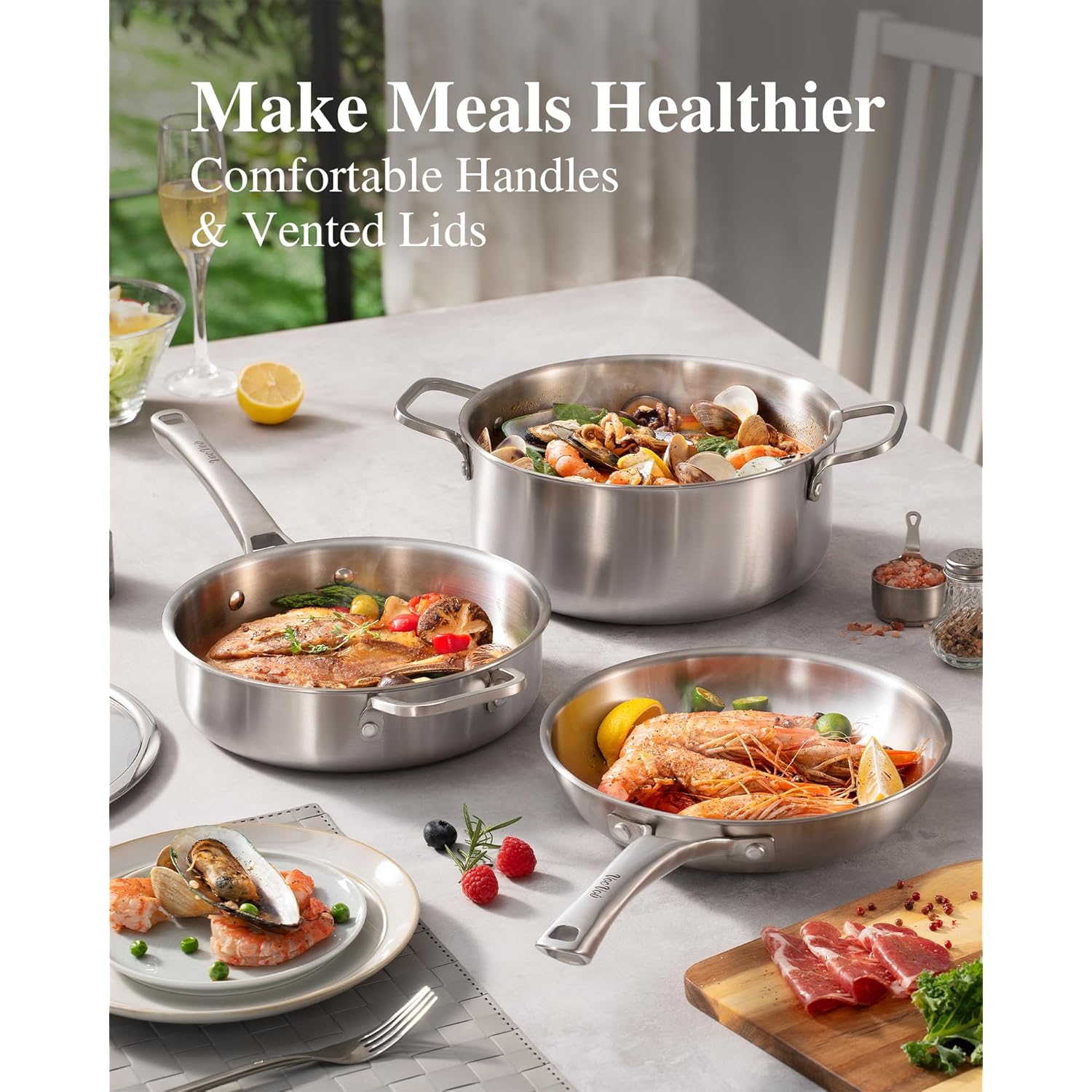 VocVoi Stainless Steel Pan, 12 Inch with Lid Stainless Steel Frying Pan, Non Toxic Tri-Ply Skillet, PFOA&PTFE Free, Oven and Dishwasher Safe, Induction Compatible