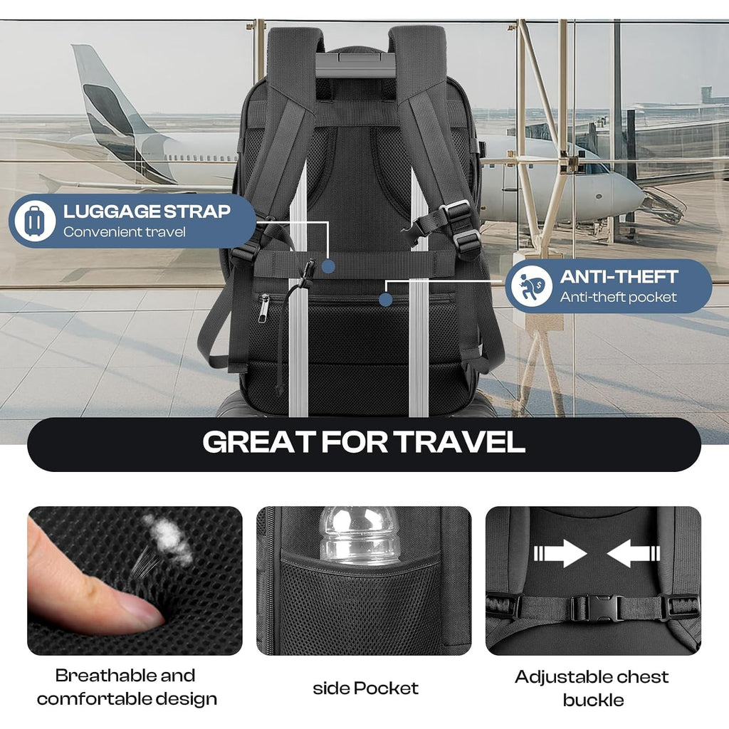 Carry On Backpack For 1-10 Days Trips, Extra Large 40L-50L Travel Backpack Tsa Approved, Expandable Laptop Bagpack, Water Resistant Bag Compatible With 17.3 Inch Laptops, Black