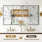 Rectangular Bathroom Mirror, 55"X30" Black Metal Framed Vanity Mirror, Hd Shatterproof Wall Mirror, Horizontal Or Vertical Hanging, Easy Installation For Bathroom, Bedroom, Living Room, Entryway