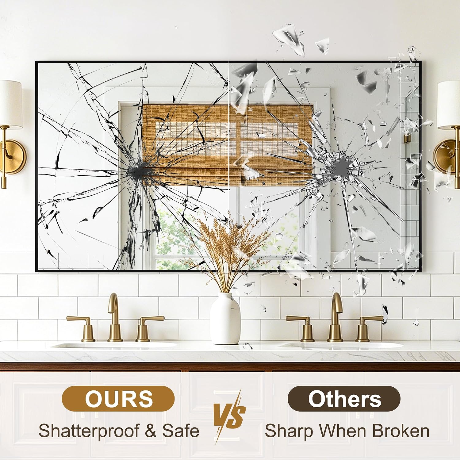 Rectangular Bathroom Mirror, 55"X30" Black Metal Framed Vanity Mirror, Hd Shatterproof Wall Mirror, Horizontal Or Vertical Hanging, Easy Installation For Bathroom, Bedroom, Living Room, Entryway