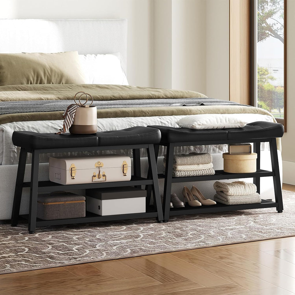 Shoe Bench, 3-Tier Shoe Rack, Entryway Bench With Storage And Cushion, For Hallway, Foyer, Bedroom, Black Hx02Bb