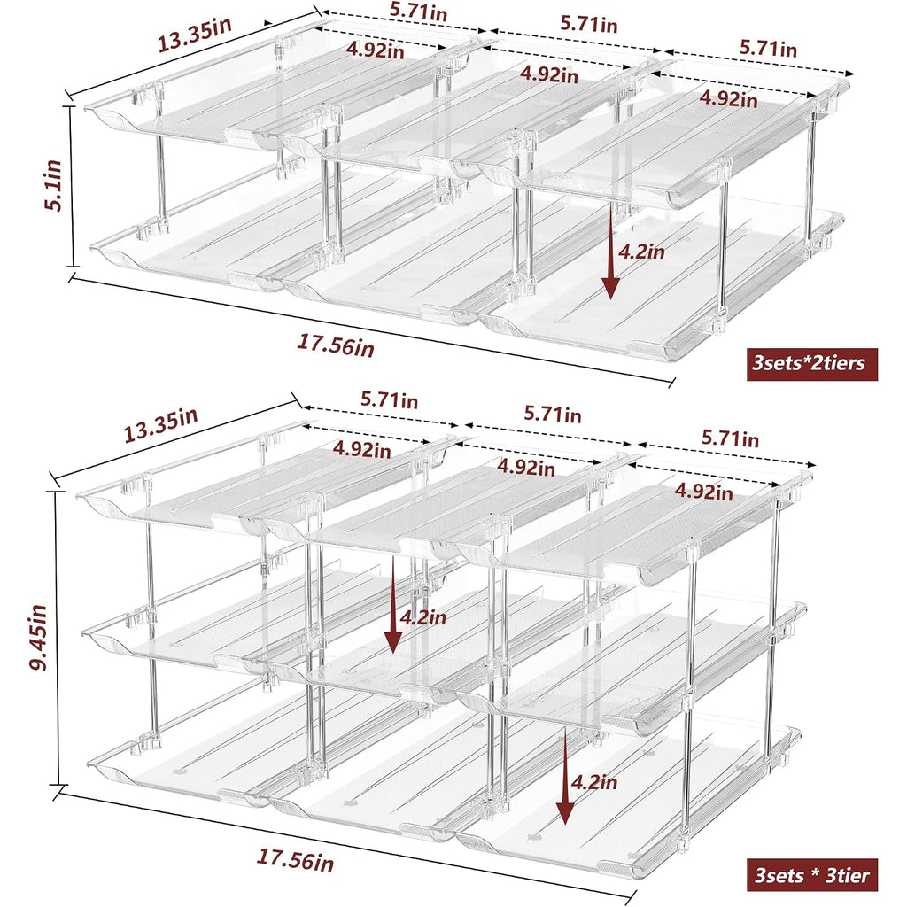 Attelite Can Organizer For Pantry, 3 Sets 3 Tiers Can Storage Organizer Pantry,Soda Can Organizer For Fridge 36 Cans Rack Automatic Rolling Stackable Canned Food Organizer,Clear
