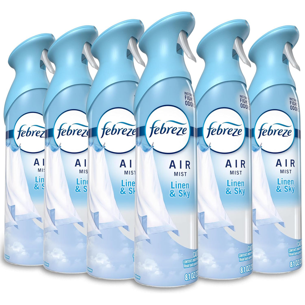Febreze Air Mist, Air Freshener Spray, Odor Fighting Room Spray, Deodorizer For Home Bathroom Kitchen Office Apartment Dorm Room Classroom, Linen & Sky Scent, 8.1Oz (Pack Of 6)
