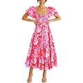 Prettygarden Women'S Casual Summer Midi Dress Puffy Short Sleeve Square Neck Smocked Tiered Ruffle Dresses