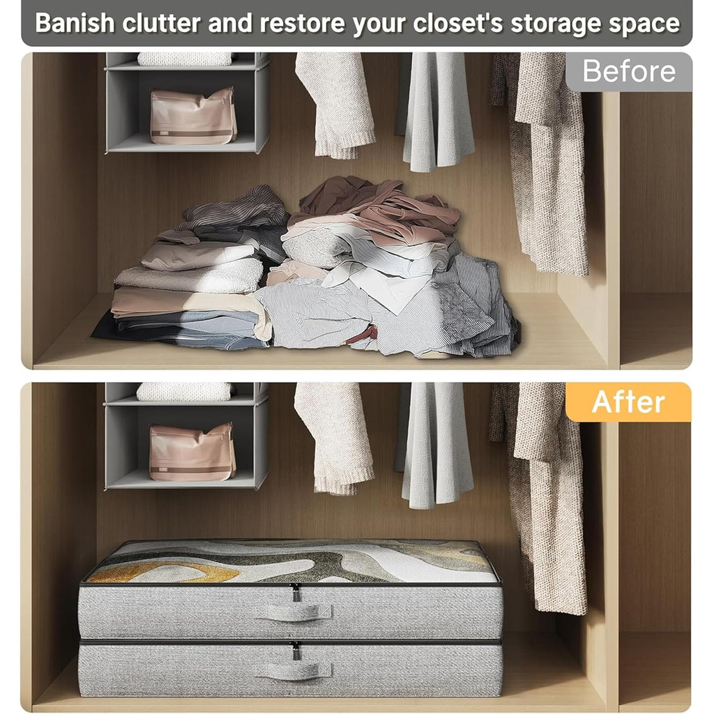2-Pack Under Bed Storage Containers, 4.5 Inches Tall Low Profile Underbed Clothes Storage Organizer Bin With Sturdy Sidewalls/Bottom, Underbed Storage Bins 2 Storage Thin Bins