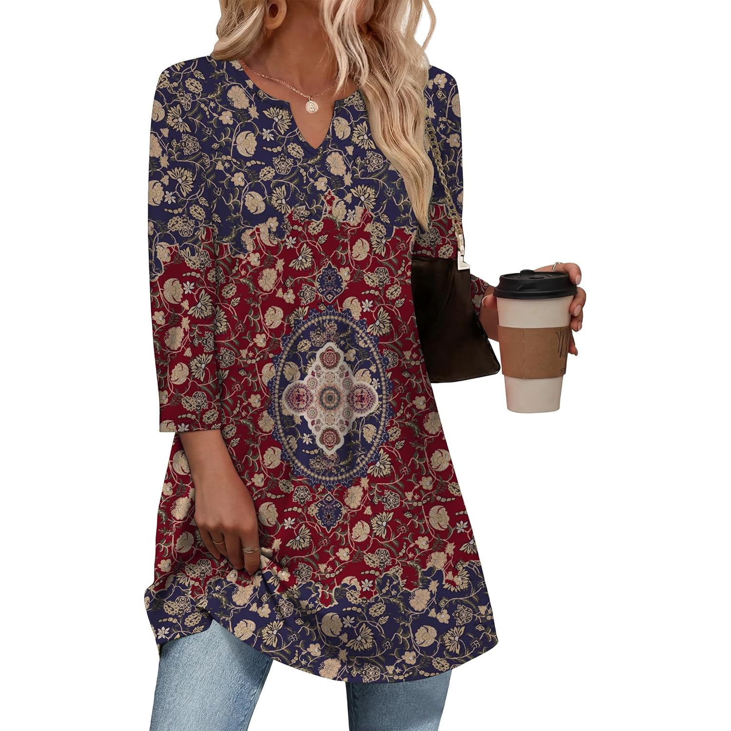 Summer Boho Tops For Women 3/4 Length Sleeve Womens Tops Vacation Outfits